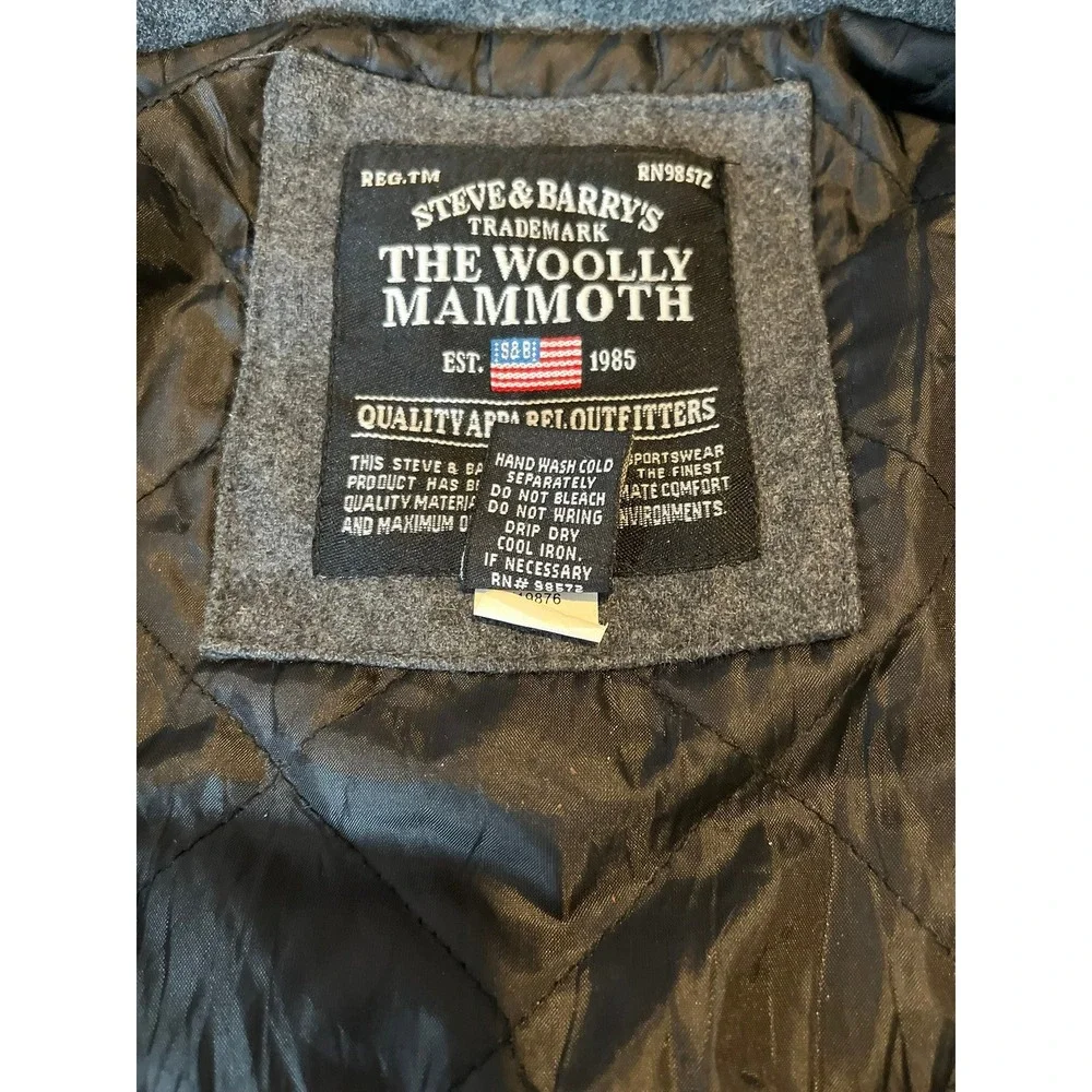 Steve Barrys The Woolly Mammoth Mens XL Gray Wool Blend Button Front Coat‎